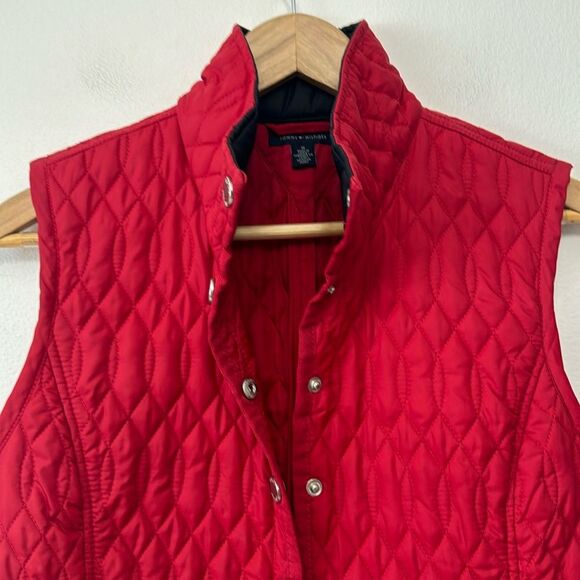 Tommy Hilfiger Womens Red Quilted Sleeveless Collared Button Down Vest size Med - Picture 4 of 12